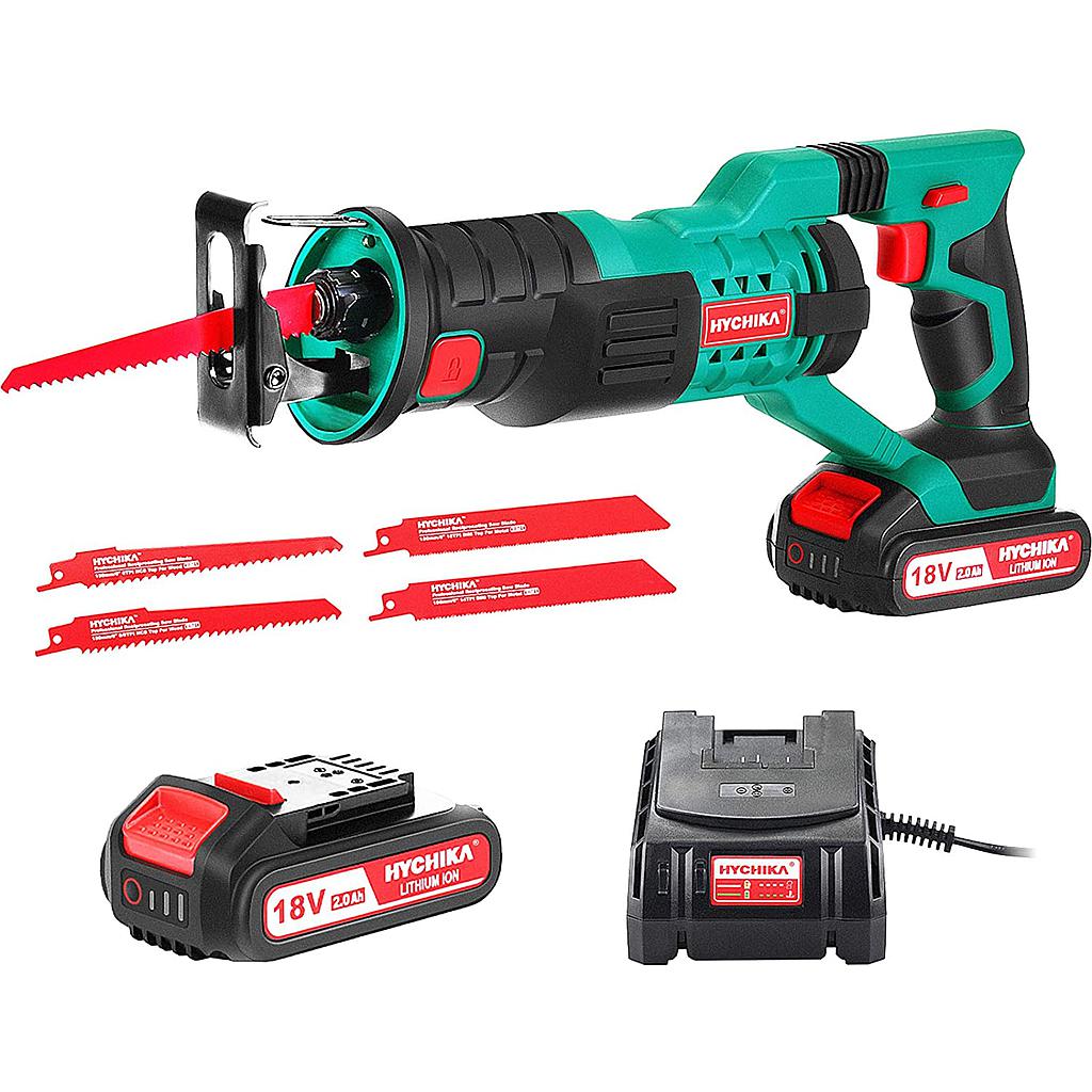 Sega a Gattuccio, HYCHIKA 18V Sega Universale Multifunzionecon Luce LED, Velocità 0-2800SPM, 2x2000 mAh Batterie, Ricarica rapida da 1 ora, ideale per il taglio di legno e metallo