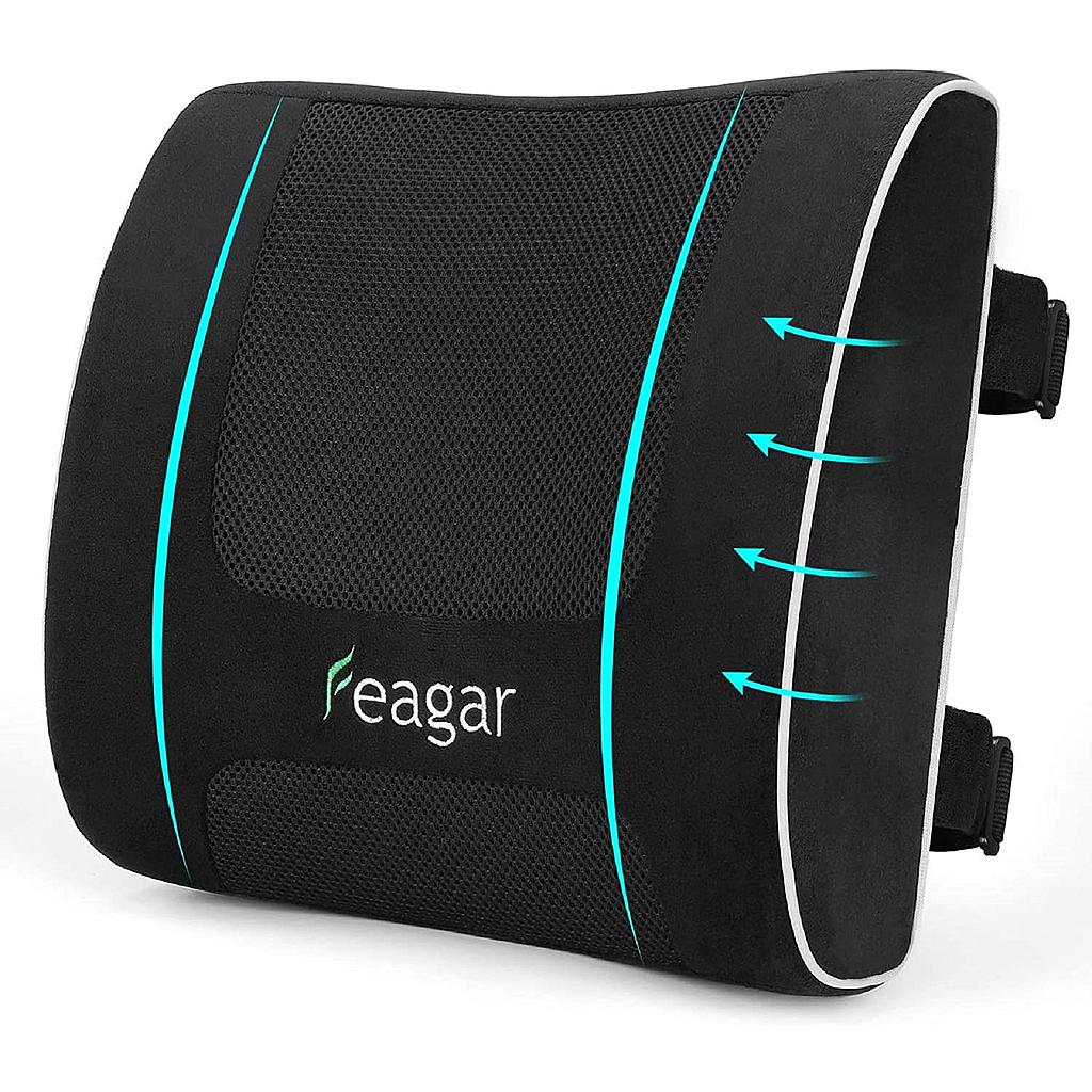 Feagar Cuscino Lombare Auto, Supporto Lombare Cuscini Schiena per Sedia Ufficio Divano Sedie Cucina, Cuscino Memory Foam Schienale Nero